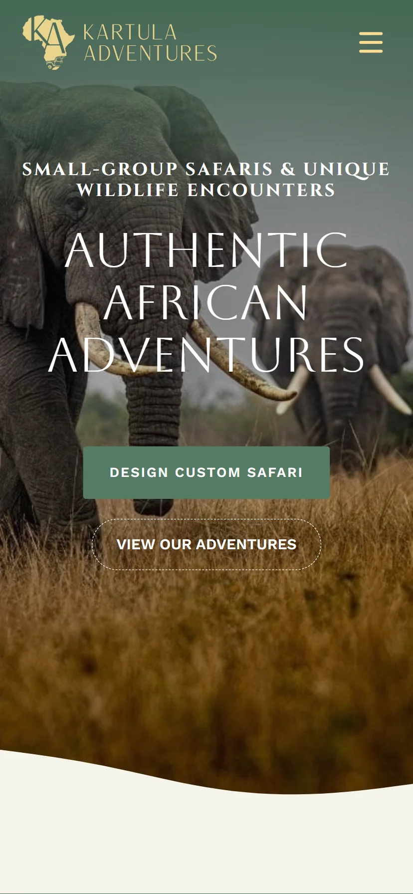 Mobile view of Kartula Adventures website