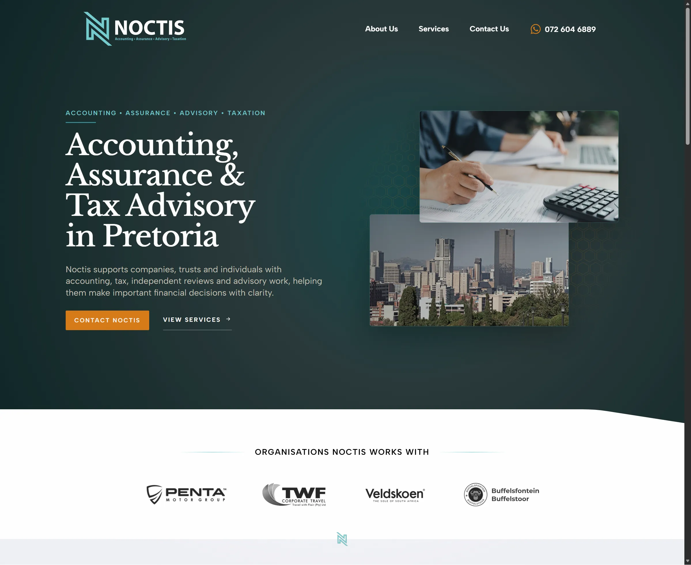 Noctis Inc. accounting website homepage shown on desktop.