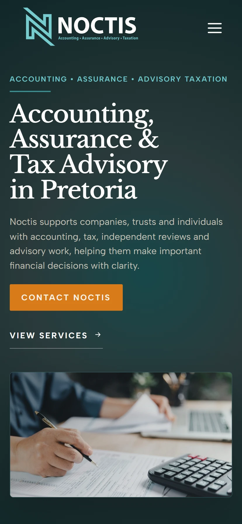 Mobile view of Noctis website
